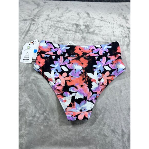 Time and Tru  Bikini Bottoms Women Small Black with Colorful floral pattern NWT - Picture 2 of 8